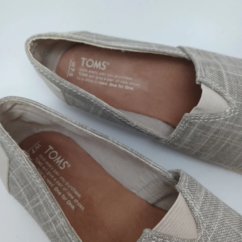 TOMS Womens Linen Grid Open Toe Alpargata Espadrille Slip On Shoes Size 7.5